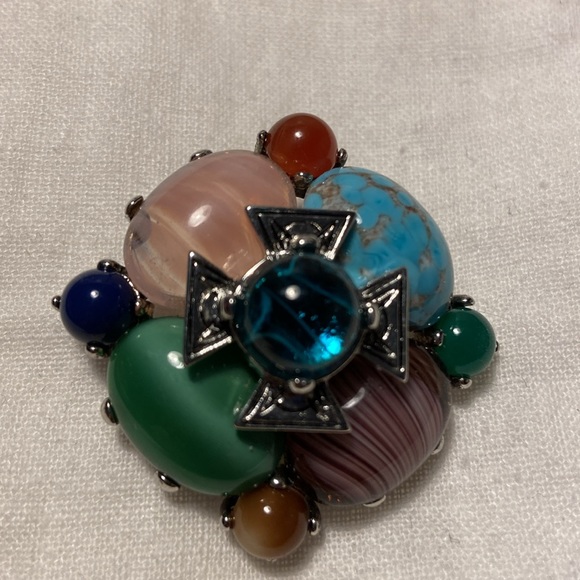 Joan Rivers Multi Colour Stones, Crystals & Rhinestone Brooch. Flowers & Cross. - Picture 5 of 12